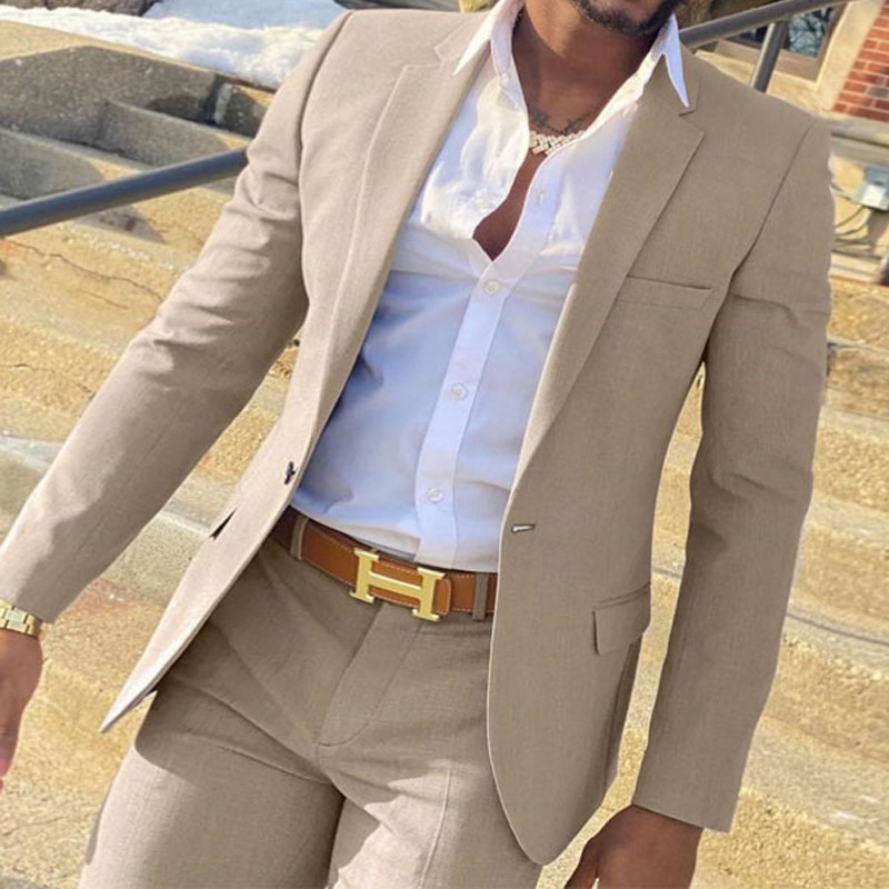 2 Pieces Beige Suit for Men Sl - Men'S Grooming Daily 评论和价格