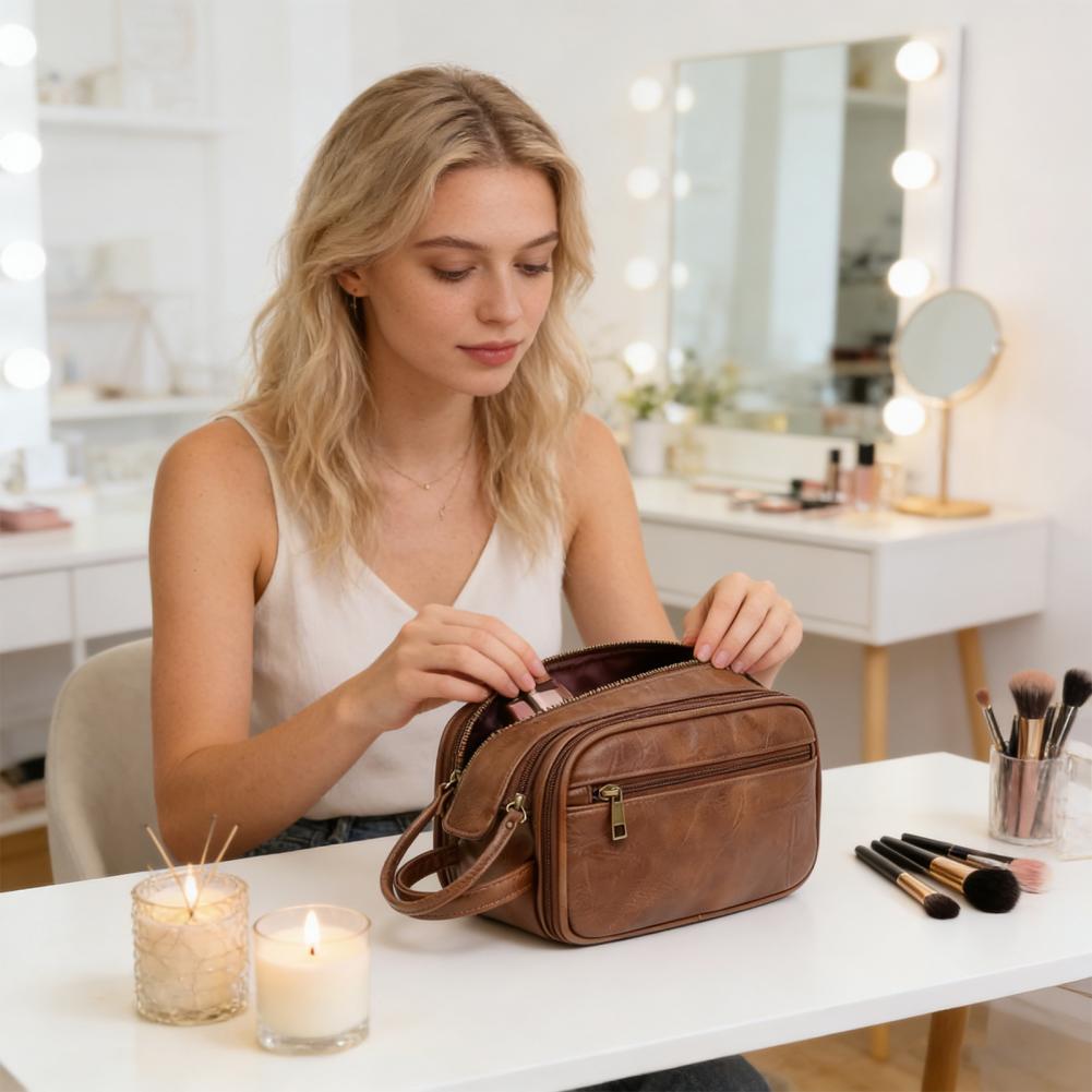 Travel Makeup Bag Faux Leather - Men'S Grooming Bag 评论和价格